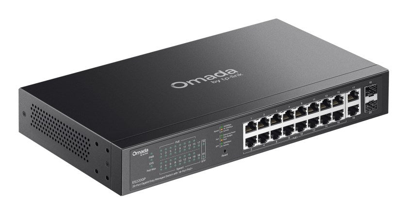 Мрежов комутатор OMADA ES220GP, управляем гигабитов Ethernet (10/100/1000), захранване през Ethernet (PoE), черен