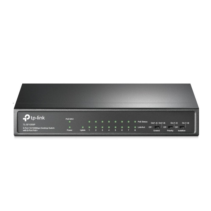 TP-Link 9-портов 10/100Mbps настолен превключвател с 8-портов PoE+