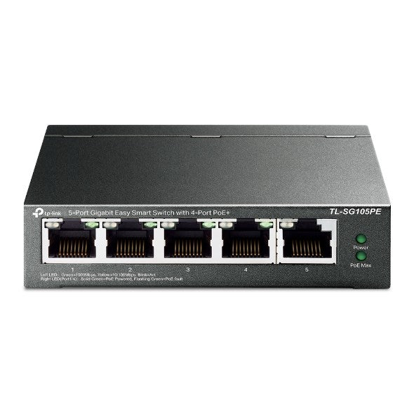 TP-Link 5-портов Gigabit Easy Smart PoE превключвател с 4-портов PoE+
