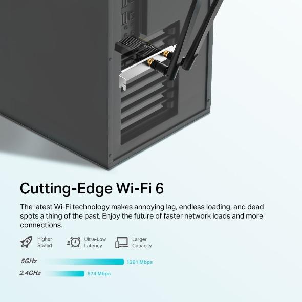 Безжичен адаптер TP-LINK Archer TX20E, PCIe, 1800Mbps, Wireless AX, 2.4GHz /5GHz, BT 5.2, 2x външни антени