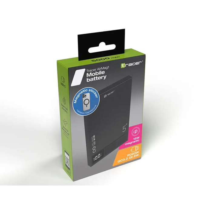 Tracer AirMag1 5000mAh PD20W + 15W Mag черен