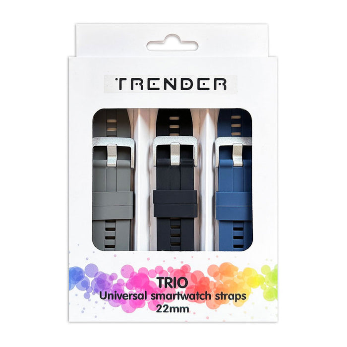 3 КАИШКИ TRENDER SILICONE 22 mm BL/BK/GR