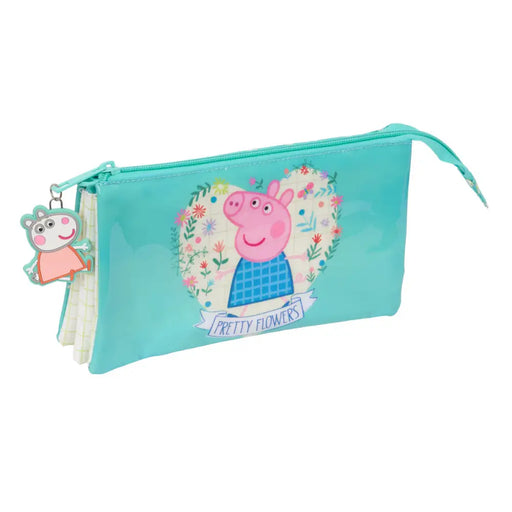 Троен Моливник Peppa Pig Pretty flowers Жълт Мента 22 x 12