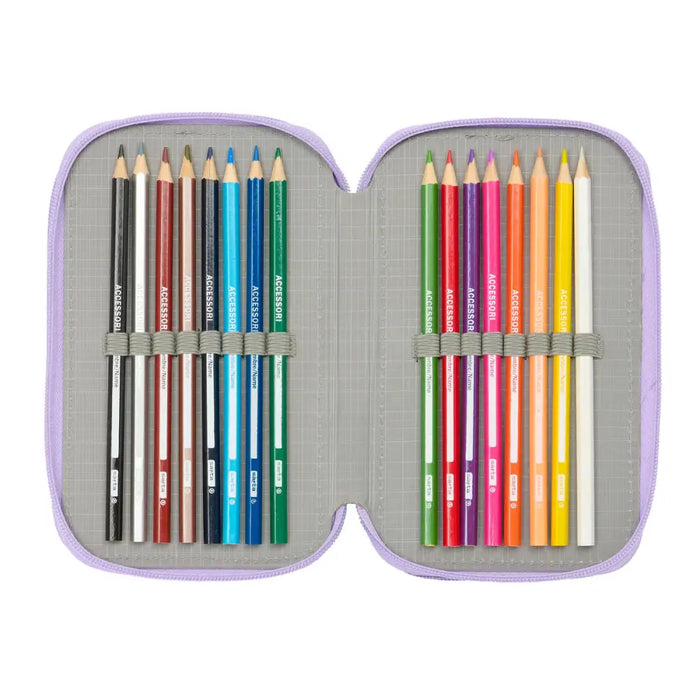 Троен несесер за моливи Frozen Spirit Люляк 12,5 x 19,5 x