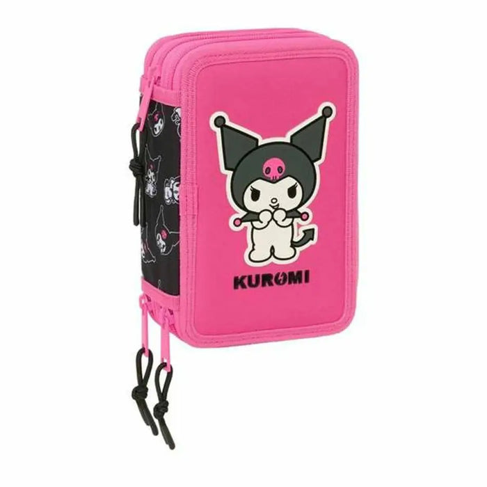 Троен несесер за моливи Kuromi Черен Фуксия 12,5 x 19,5 x