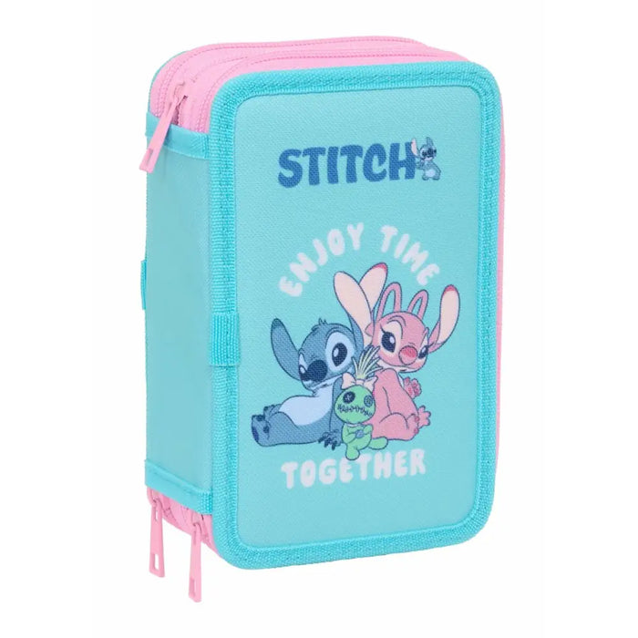 Троен несесер за моливи Stitch Син 12,5 x 19,5 x 5,5 cm 37