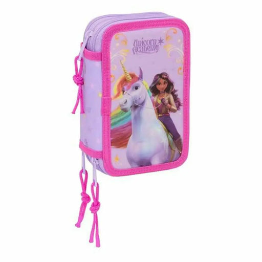 Троен несесер за моливи Unicorn Academy Люляк 12,5 x 19,5 x