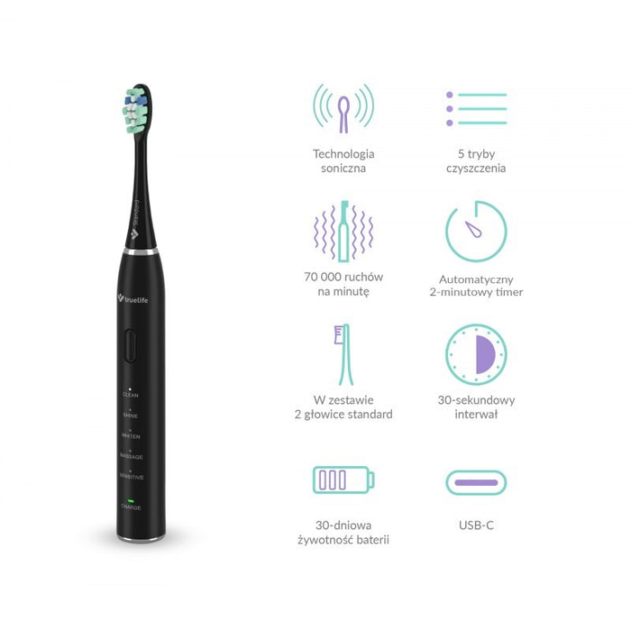 TrueLife SonicBrush Clean30 Черна осцилираща четка за зъби за възрастни