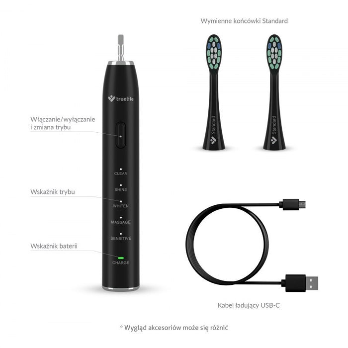 TrueLife SonicBrush Clean30 Черна осцилираща четка за зъби за възрастни