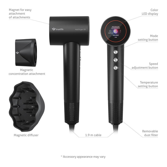 Сешоар TrueLife HairDryer D9 1600 W Черен