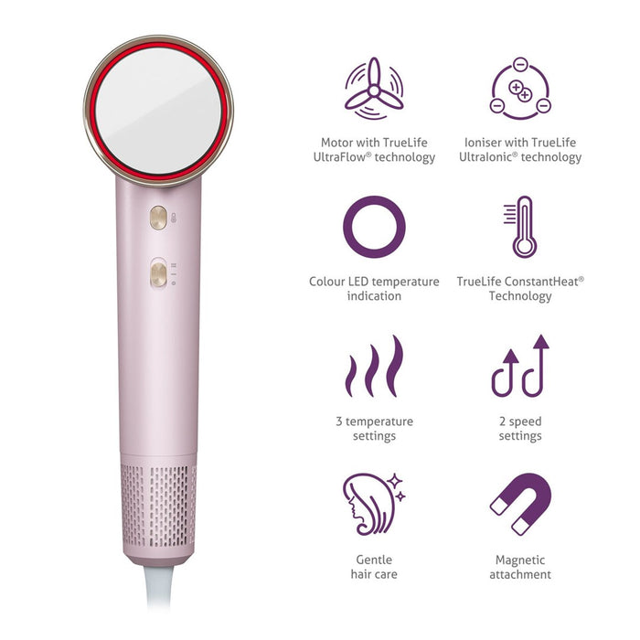 Сешоар TrueLife HairDryer D6 1600 W, розов