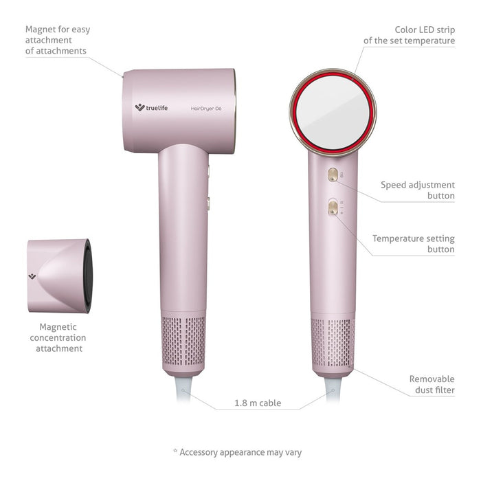 Сешоар TrueLife HairDryer D6 1600 W, розов