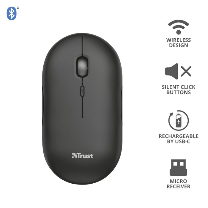 Черна акумулаторна мишка TRUST Puck Wireless & BT
