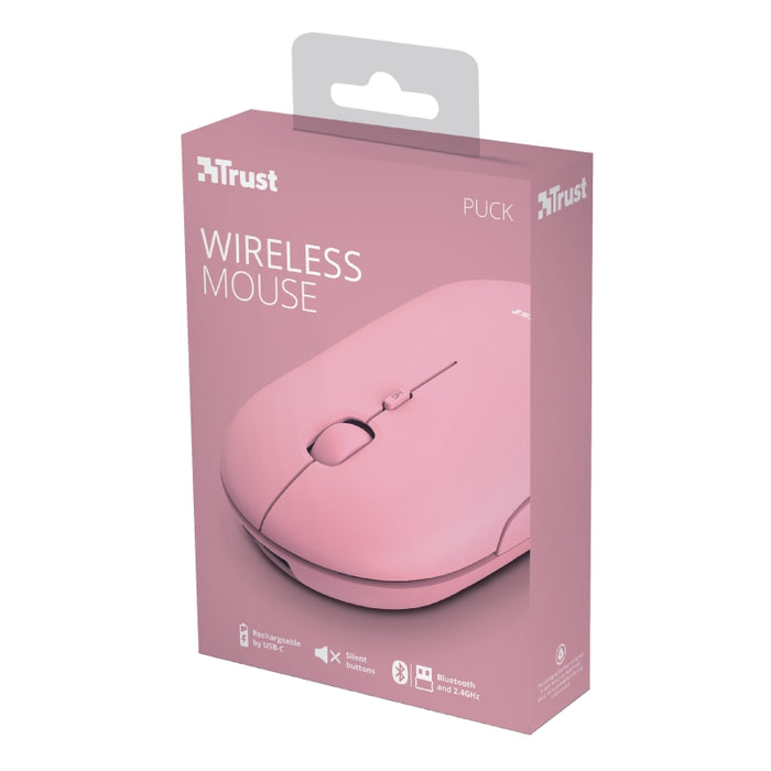 TRUST Puck Wireless & BT акумулаторна мишка розова