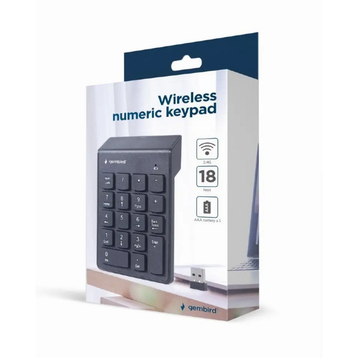Цифрова клавиатура GEMBIRD KPD-W-02 Черен Безжичен