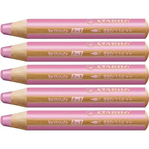 Цветни моливи Stabilo Woody Розов 3 в 1 (5 броя)