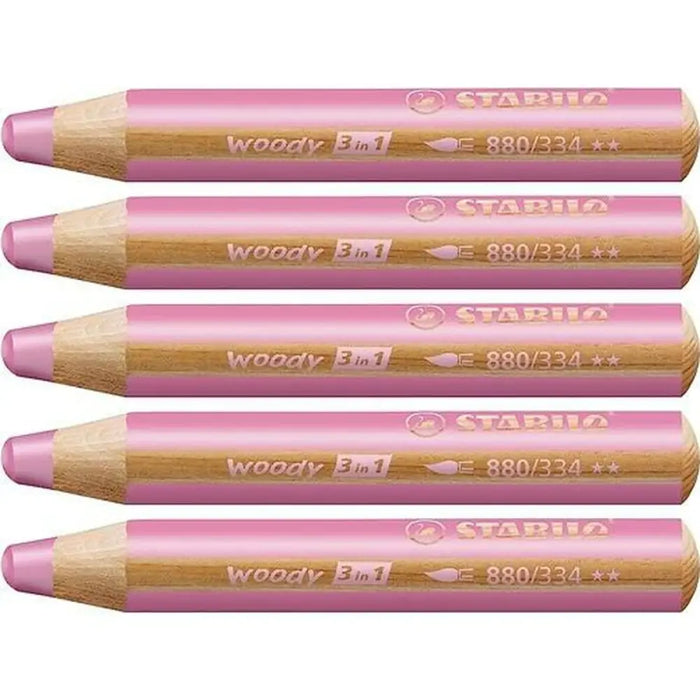 Цветни моливи Stabilo Woody Розов 3 в 1 (5 броя)
