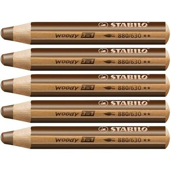 Цветни моливи Stabilo Woody Кафяв 3 в 1 (5 броя)