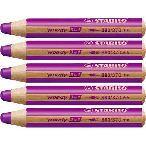 Цветни моливи Stabilo Woody Люляк 3 в 1 (5 броя)