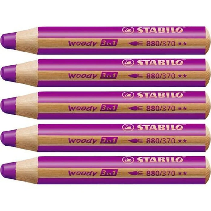 Цветни моливи Stabilo Woody Люляк 3 в 1 (5 броя)