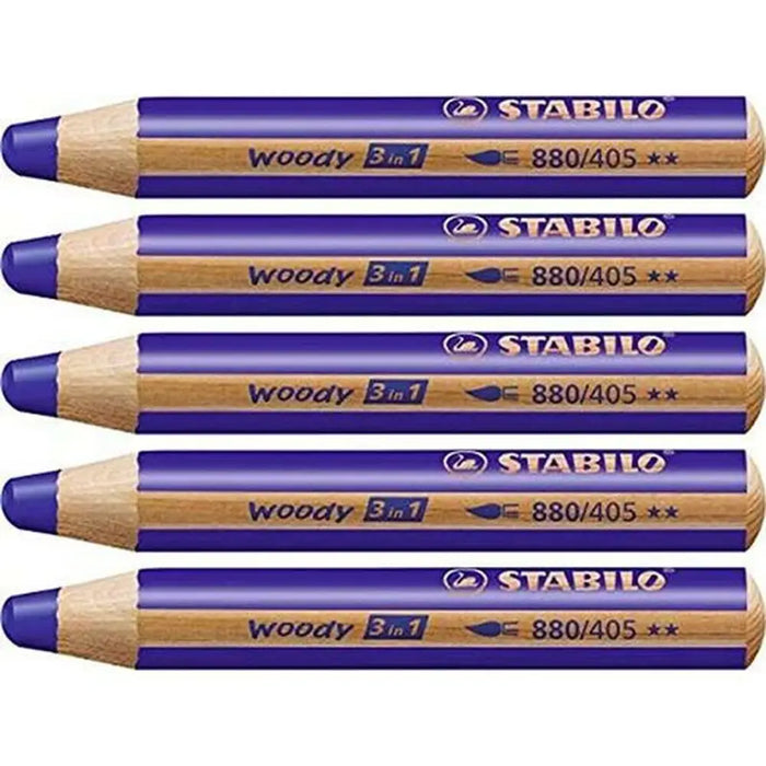Цветни моливи Stabilo Woody Морско син 3 в 1 (5 броя)