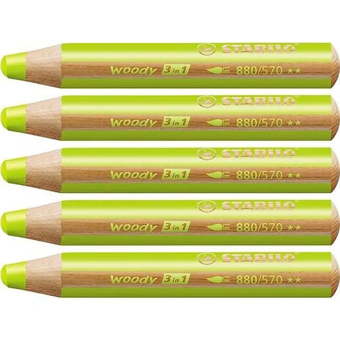 Цветни моливи Stabilo Woody Зелен 3 в 1 (5 броя)