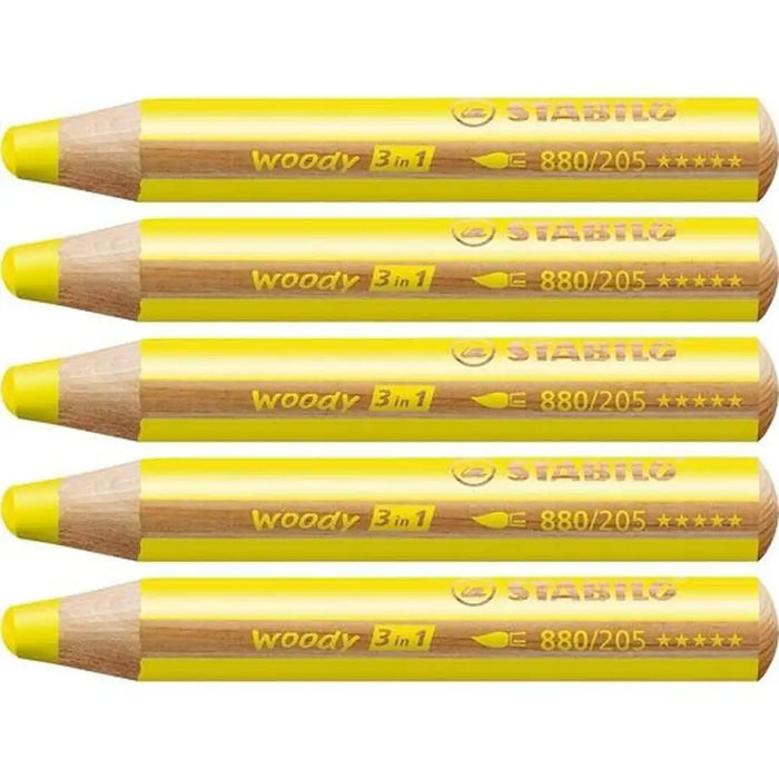 Цветни моливи Stabilo Woody Жълт 3 в 1 (5 броя)