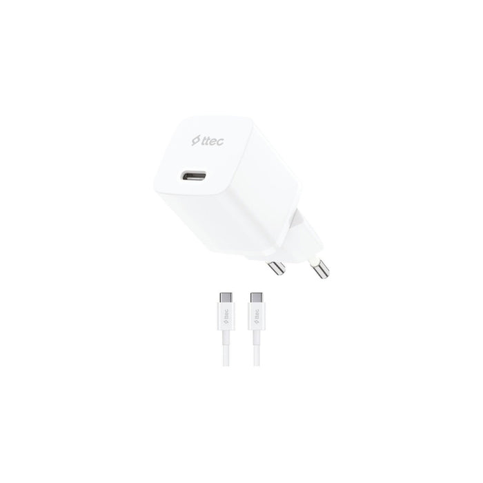 ЗАРЯДНО 220V TTEC 20W USB-C+CABLE 60W WH