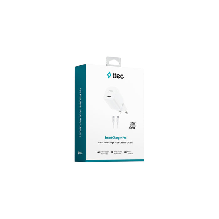 ЗАРЯДНО 220V TTEC 20W USB-C+CABLE 60W WH
