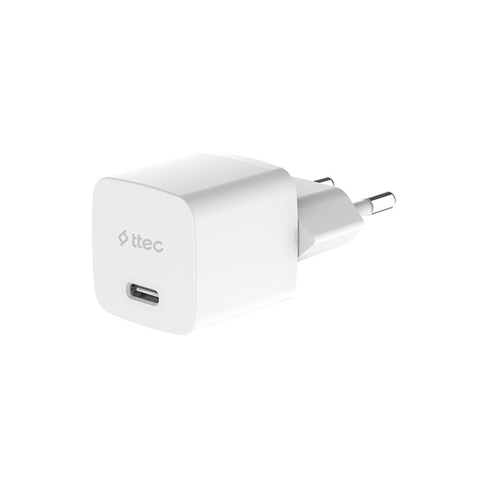 ЗАРЯДНО 220V TTEC 30W PD GaN WHITE+CABLE