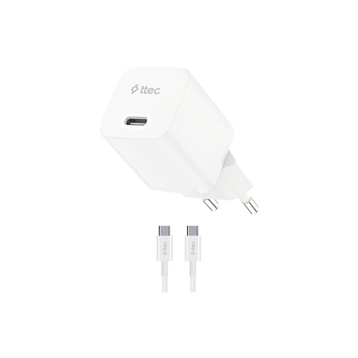 ЗАРЯДНО 220V TTEC 30W PD GaN WHITE+CABLE