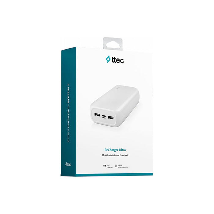 ВЪНШНА БАТЕРИЯ TTEC ReCharger Ultra 30000 mAh White