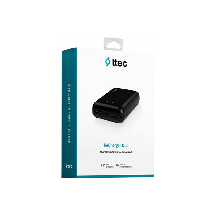 ВЪНШНА БАТЕРИЯ TTEC ReCharger Duo 10000 mAh Black