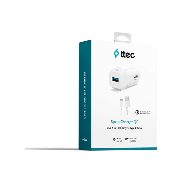 ЗАРЯДНО 12V TTEC 18W QC 3.0 WHITE+CABLE*
