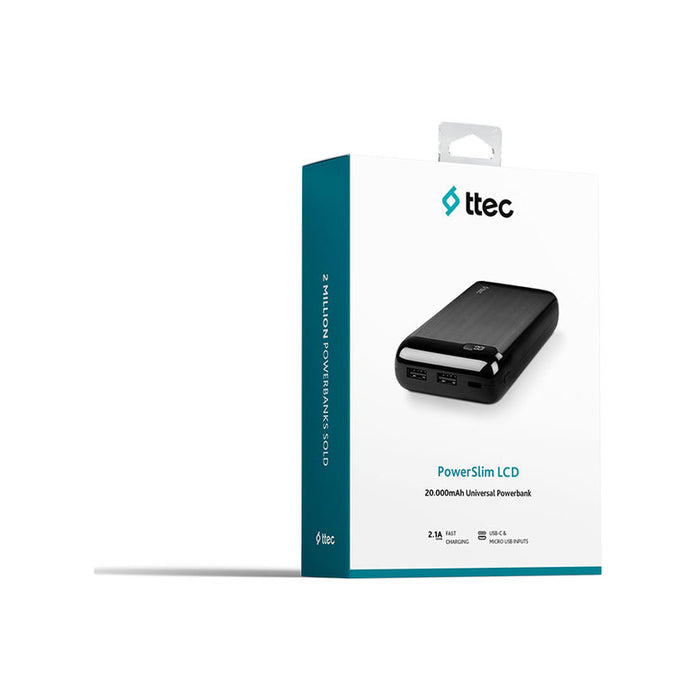 ВЪНШНА БАТЕРИЯ TTEC PowerSlim LCD 20000 mAh Black