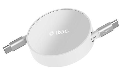 Кабел ttec – Mini Retractable, 100W, USB-C/USB-C, бял