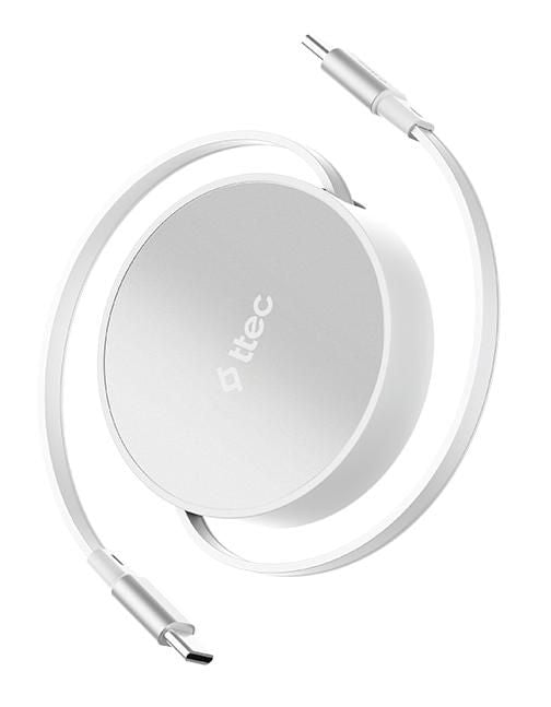 Кабел ttec – Mini Retractable, 100W, USB-C/USB-C, бял