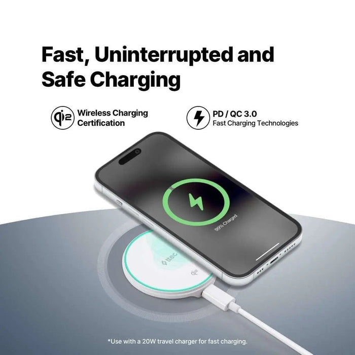 Безжично зарядно Ttec – AirCharger M Pro, 15W, Qi2, бяло