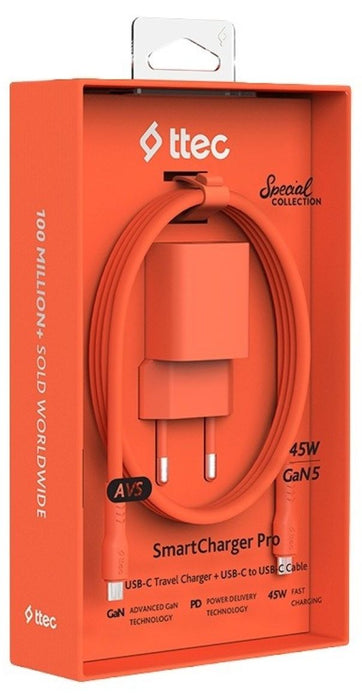 Зарядно устройство ttec - SmartCharger, 45W, USB-C, оранжево