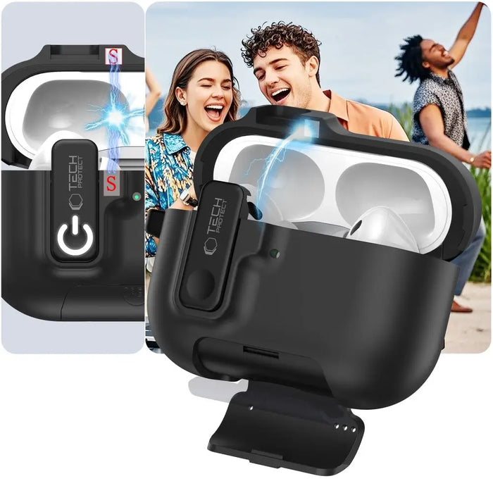 Тънък калъф Tech-Protect с кука за AirPods Pro 3 - черен