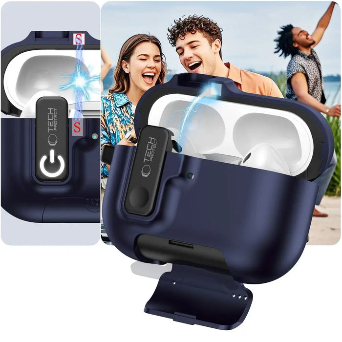 Тънък калъф Tech-Protect с кука за AirPods Pro 3 - тъмносин