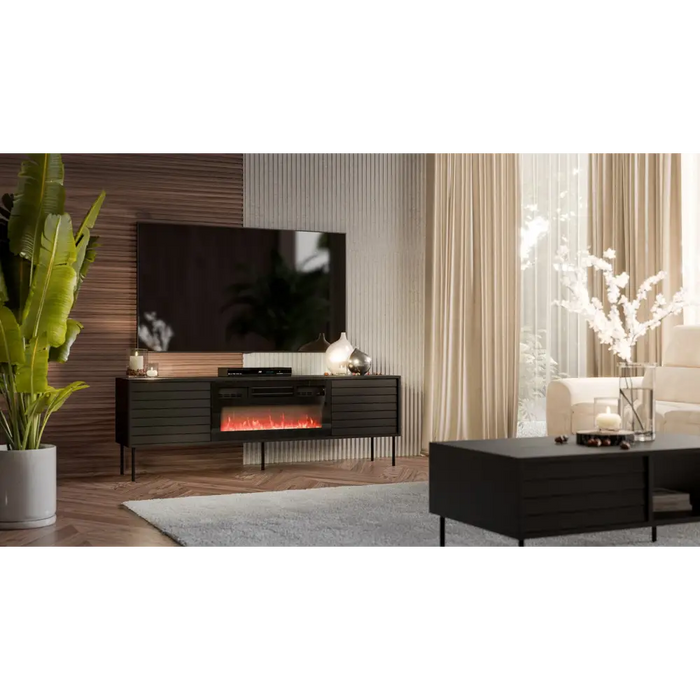 ТВ шкаф Cama CORTINA 180x40x60 черен + черна камина