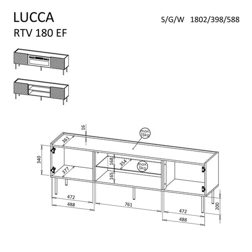 ТВ шкаф Cama LUCCA 180x40x59 бял + черна камина