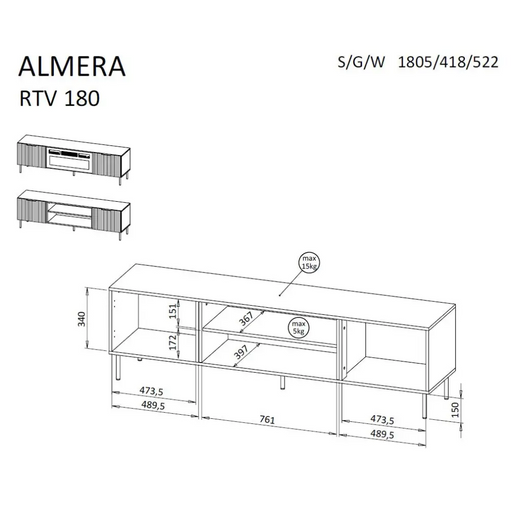 ТВ шкаф Cama ALMERA 180.5x42x52.5 орех/кашмир