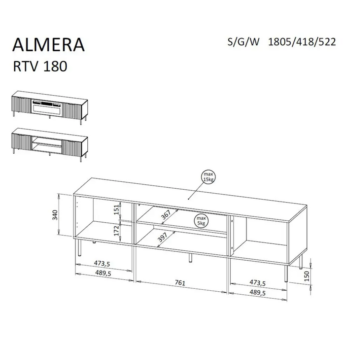 ТВ шкаф Cama ALMERA 180.5x42x52.5 орех/кашмир