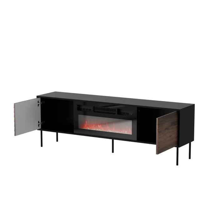 ТВ шкаф Cama CORTINA 180x40x60 черен/орех + черна камина