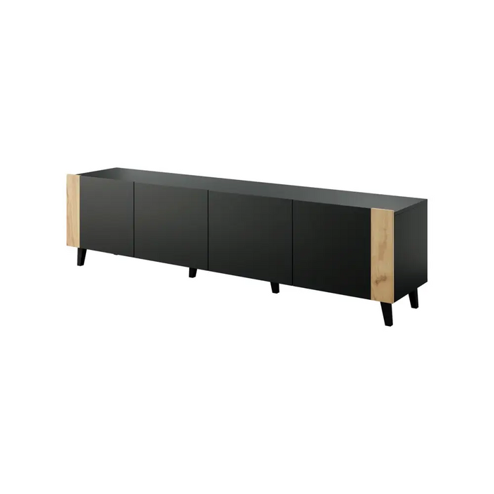 ТВ шкаф FARO 200x42x52 черен мат + дъб крафт