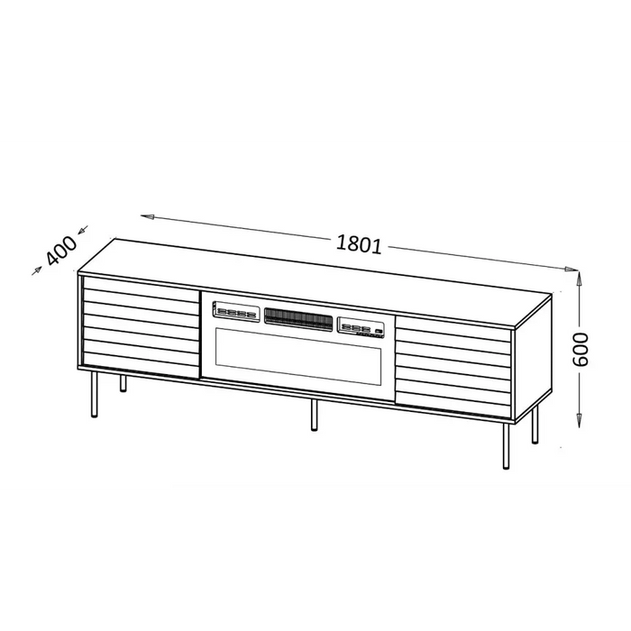 ТВ шкаф Cama CORTINA 180x40x60 черен + черна камина