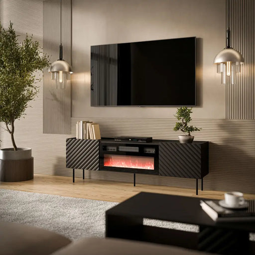 ТВ шкаф Cama LUCCA 180x40x59 черен + черна камина