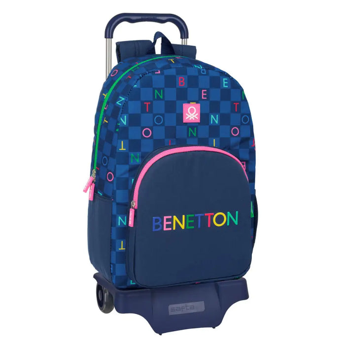 Училищна чанта с колелца Benetton Damero Морско син 30 x 46